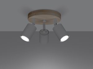Miniaturka 2 - Drewniana lampa sufitowa z dwoma szarymi reflektorami do salonu w stylu loft