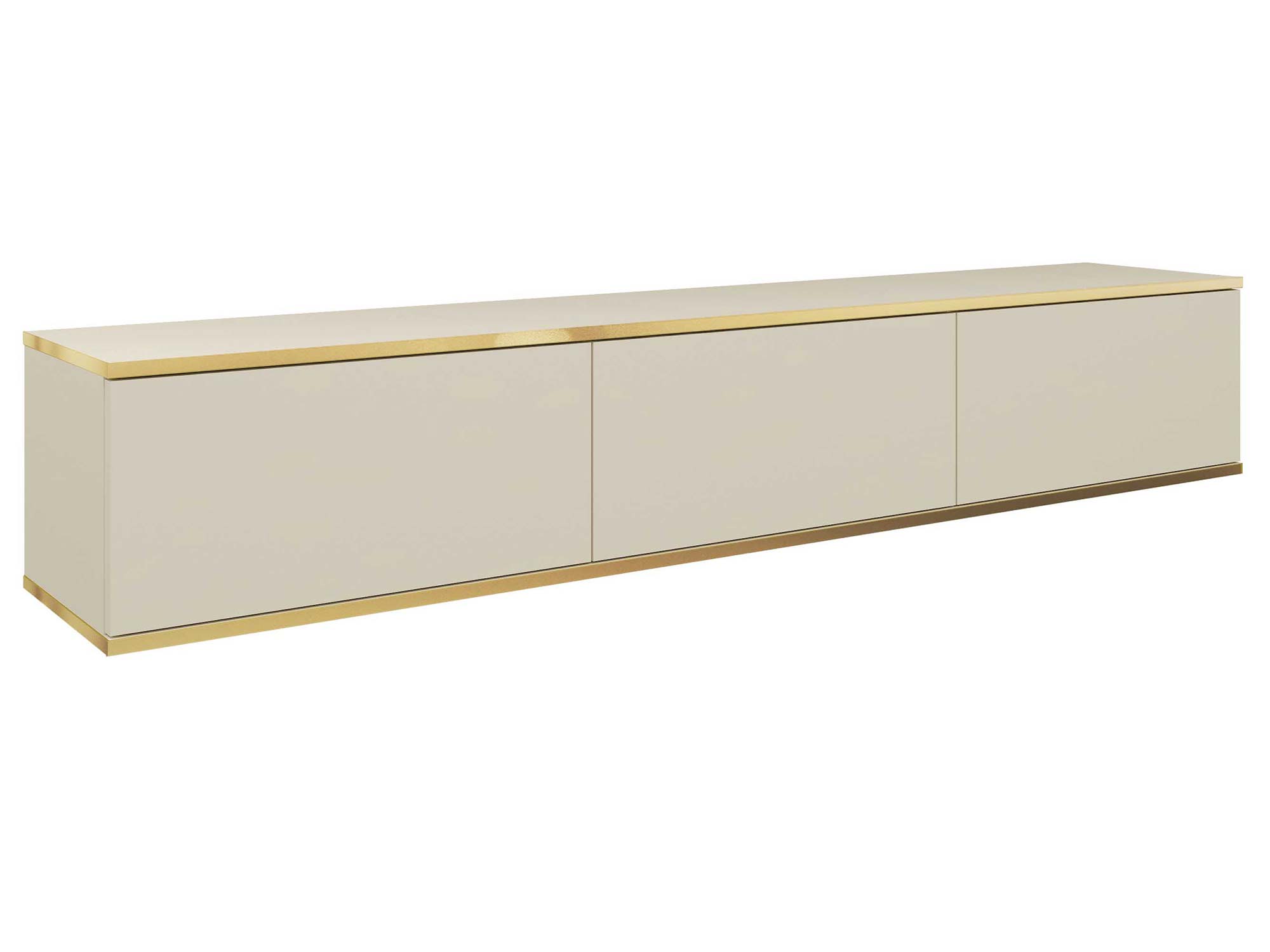 Luksusowa szafka RTV beżowa z frezowanym frontem i złotą linią Luksusowa szafka RTV beżowa z frezowanym frontem i złotą linią