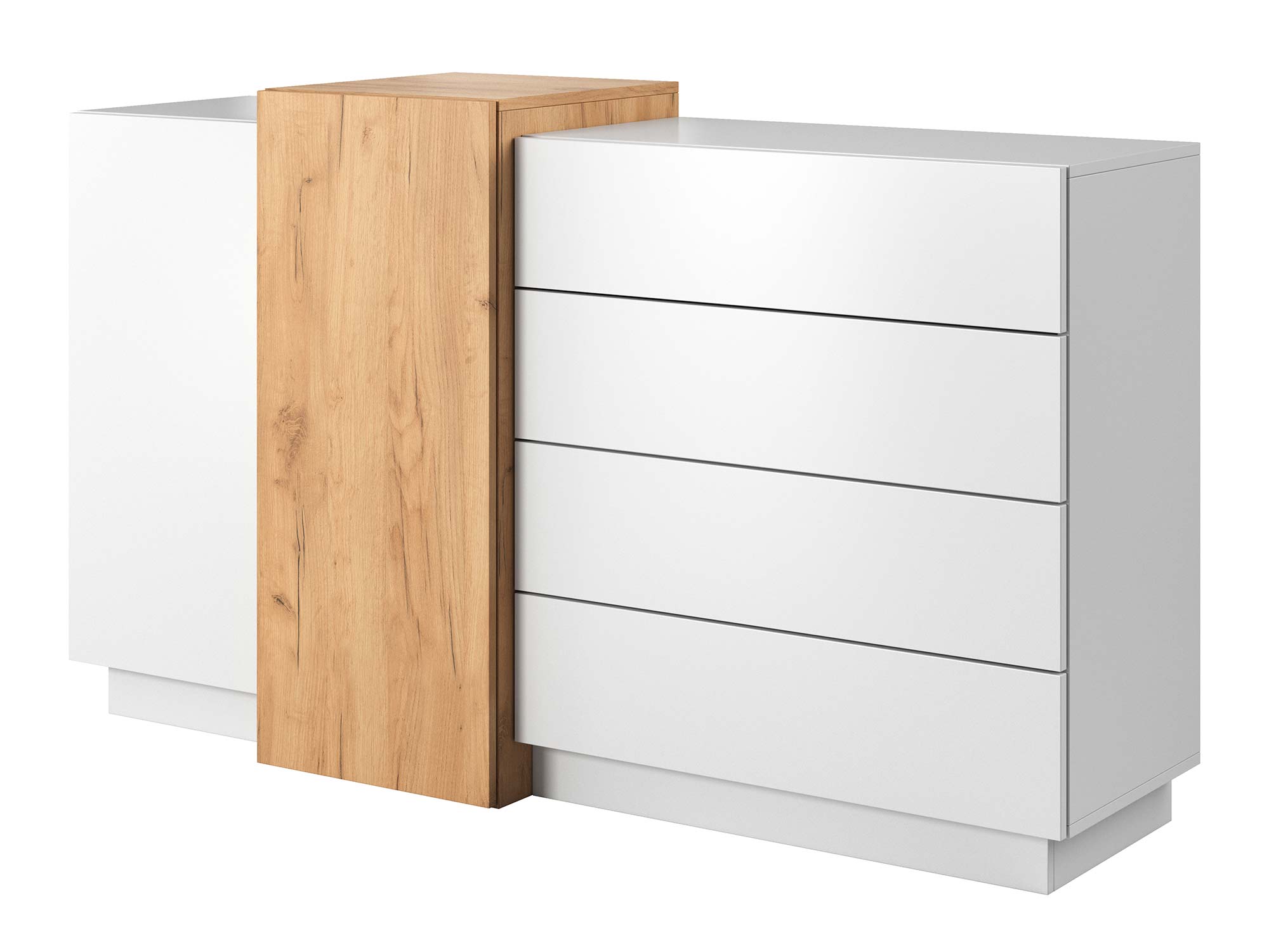 Komoda z szufladami w kolorze białym i drewnianym akcentem