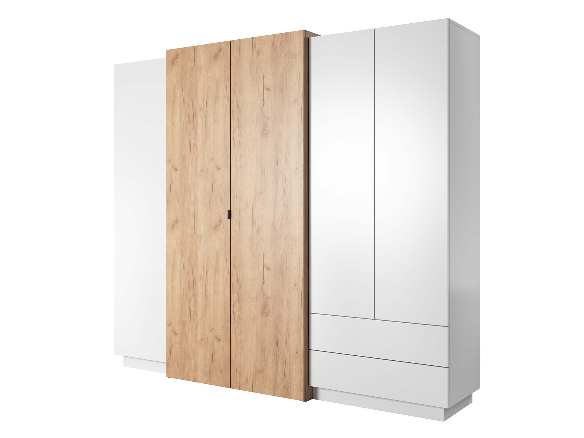 Drewniana szafa przesuwna z białymi frontami