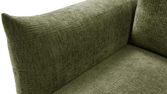 Miniaturka 16 - Oliwkowa sofa tapicerowana z szerokim siedziskiem i miękkimi poduszkami