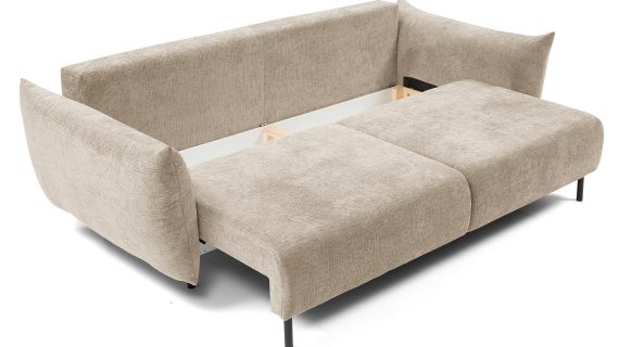 Miniaturka 6 - Beżowa sofa tapicerowana z dużym schowkiem na pościel