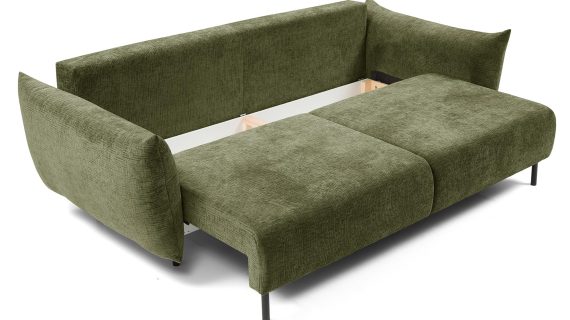 Miniaturka 15 - Oliwkowa sofa tapicerowana z dużym schowkiem na pościel