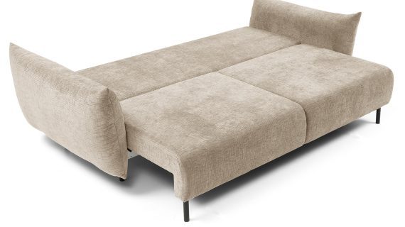 Miniaturka 5 - Beżowa sofa tapicerowana z funkcją spania w stylu minimalistycznym
