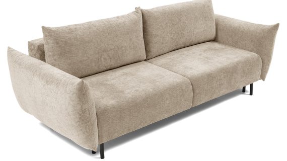 Miniaturka 3 - Beżowa sofa tapicerowana z prostymi liniami i miękkimi poduszkami