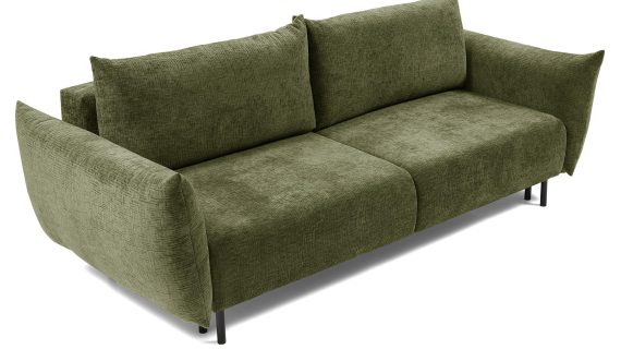 Miniaturka 12 - Oliwkowa sofa tapicerowana z prostymi liniami i wygodnym siedziskiem