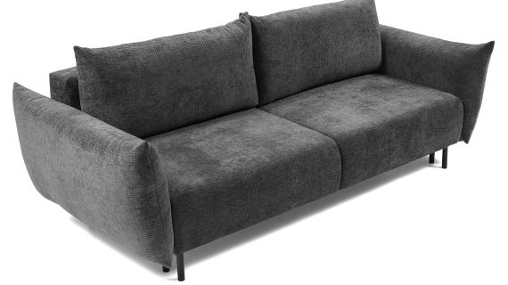 Miniaturka 20 - Antracytowa sofa tapicerowana z prostymi liniami i cienkimi nóżkami