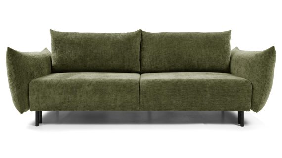 Miniaturka 10 - Oliwkowa sofa tapicerowana z prostymi liniami i cienkimi nóżkami