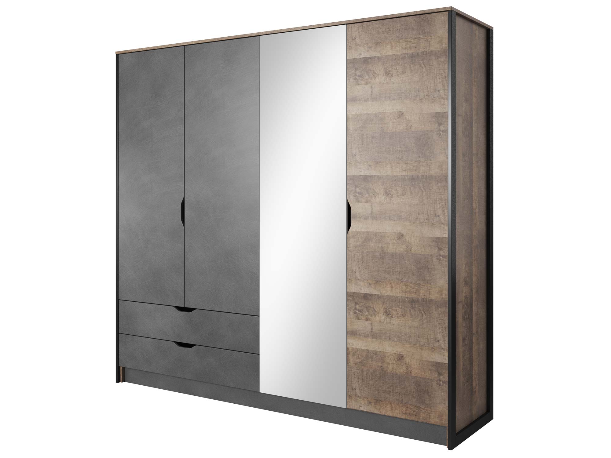 Szafa z drzwiami i lustrzanymi frontami, nowoczesny design Szafa z drzwiami i lustrzanymi frontami, nowoczesny design