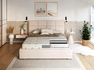 Miniatura 1 - čalouněná postel béžové s matrací kieszeniowym v jasnej ložnice