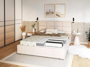 Miniatura 2 - Béžové čalouněná postel s matrací a čelem ve stylu moderním