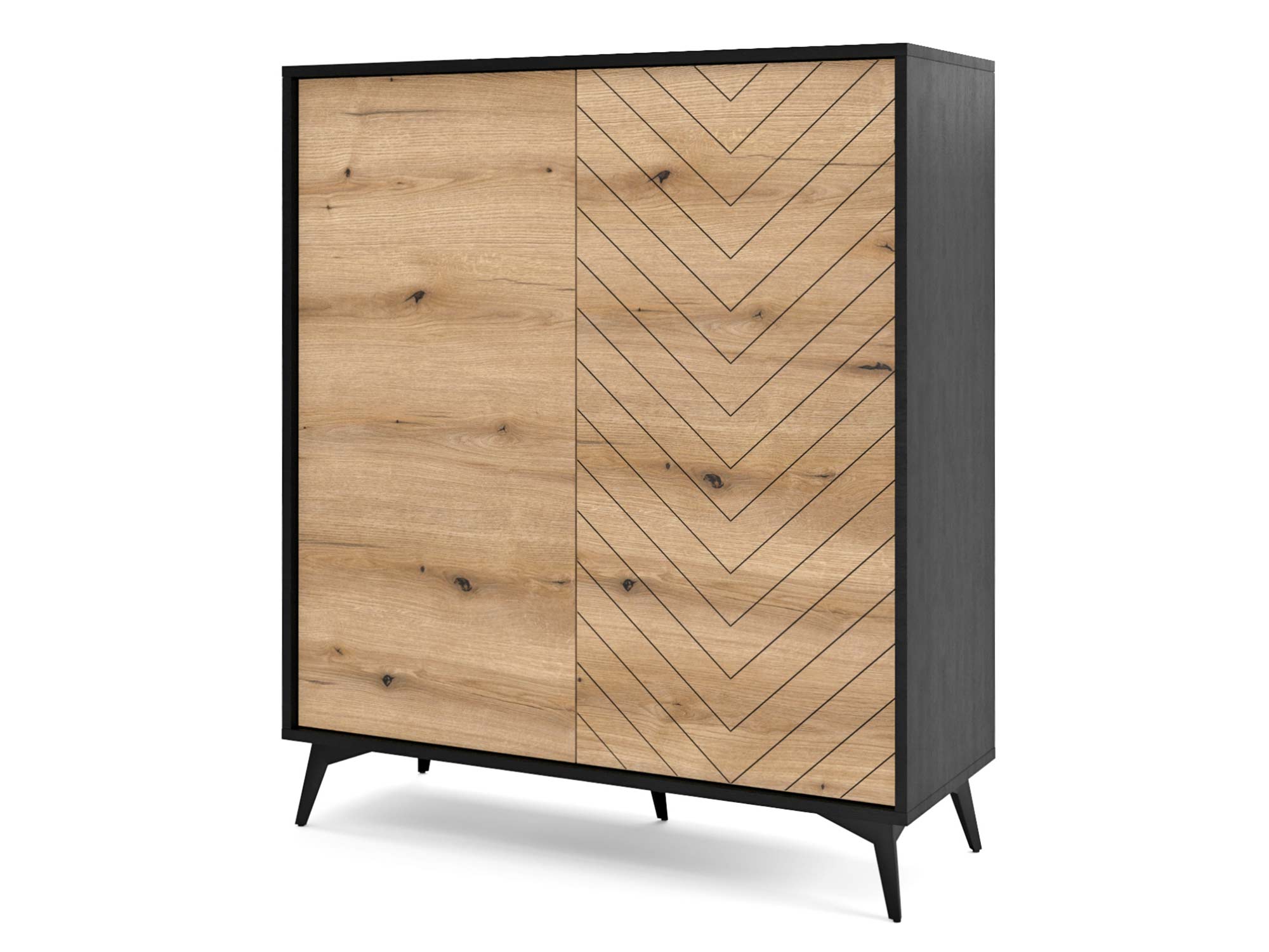 Komoda w dekorze naturalnego drewna i czarnym wykończeniem Komoda w dekorze naturalnego drewna i czarnym wykończeniem