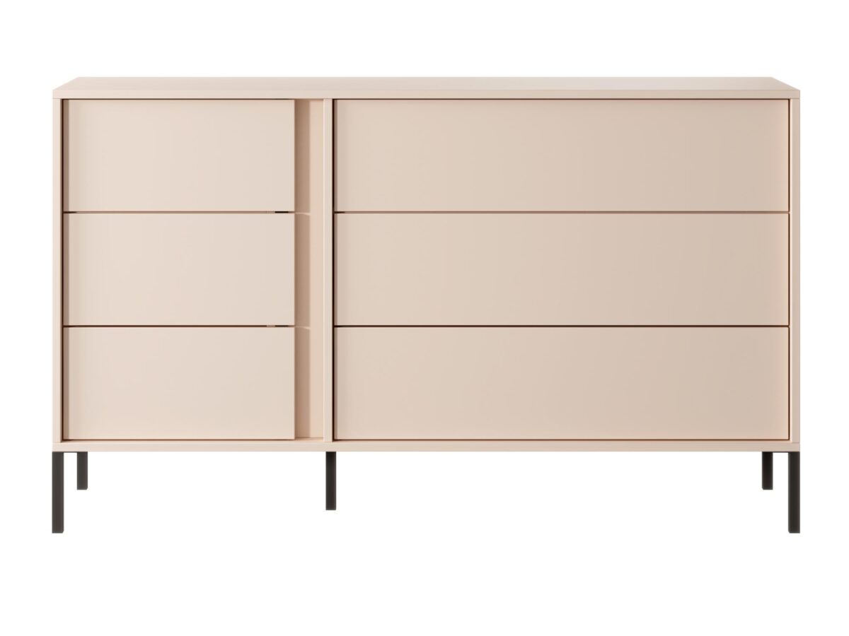 Moderne Kommode in Beige mit Metallbeinen und LED-Beleuchtung Kier