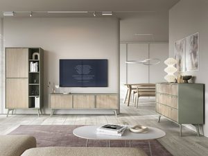 Miniaturka 4 - Aranżacja salonu z meblami w kolorze dębu i beżu – styl nowoczesny