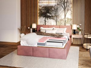 Miniatura 2 - Růžové čalouněná postel s matrací v elegantní ložnice glamour
