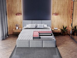 Miniatura 4 - Moderní postel s matrací a čelem v dřevěné aranžmá