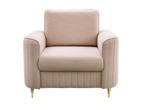 Beżowy fotel tapicerowany z pionowym przeszyciem w stylu nowoczesnym