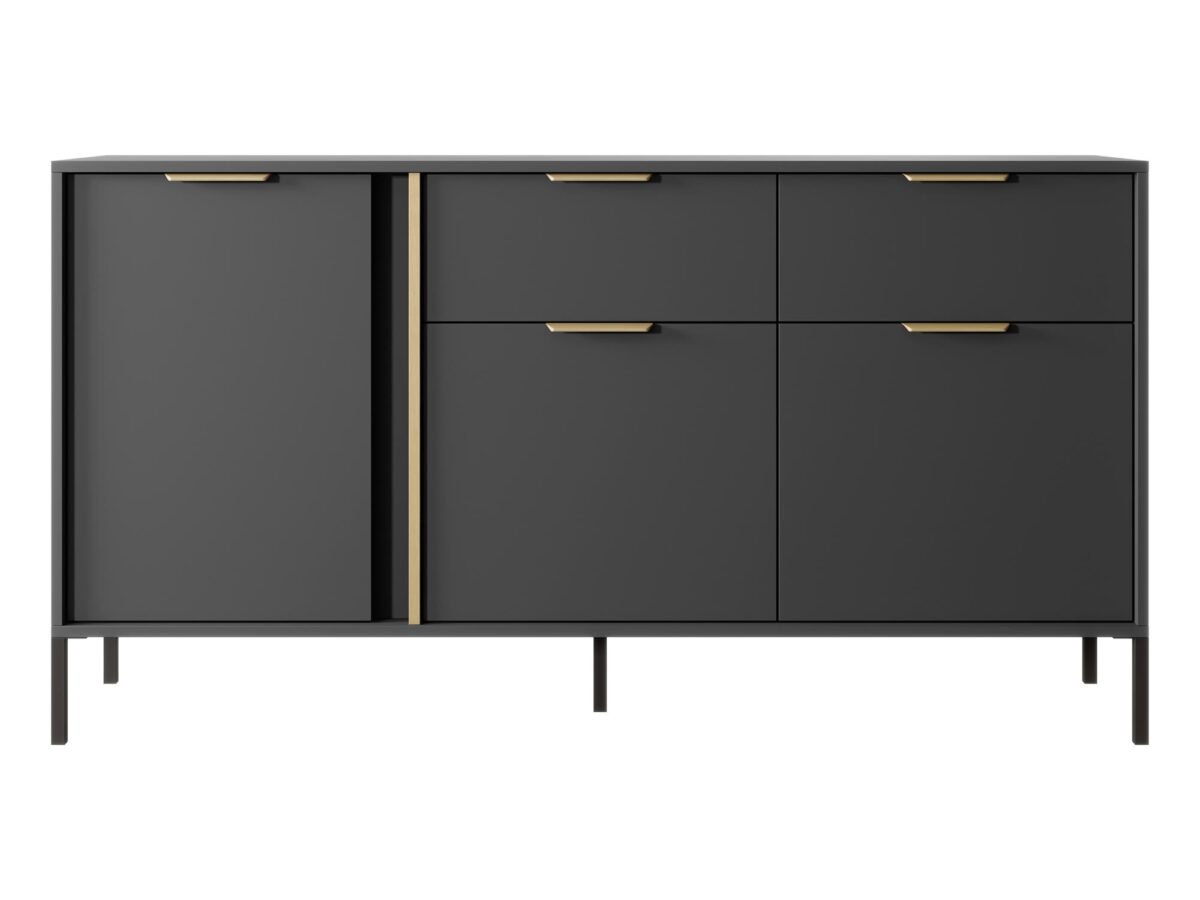 Modernes Sideboard in Anthrazit mit goldenen Griffen 153 cm MARS