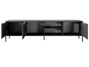 Miniatura 2 - Černá TV skříňka s otevřenými policemi a zlatými úchyty, moderní design