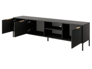 Miniatura 4 - Černá TV skříňka s otevřenými policemi a zlatými úchyty, styl minimalistický
