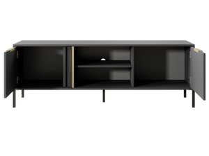 Miniaturka 2 - Czarna szafka RTV z otwartymi półkami i złotymi uchwytami, nowoczesny design
