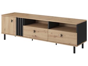 Miniaturka 1 - Drewniana szafka RTV z pionowymi listwami i metalowymi nogami, nowoczesny design