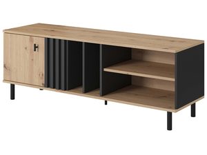 Miniaturka 1 - Drewniana szafka RTV z pionowymi listwami i metalowymi nogami, nowoczesny design
