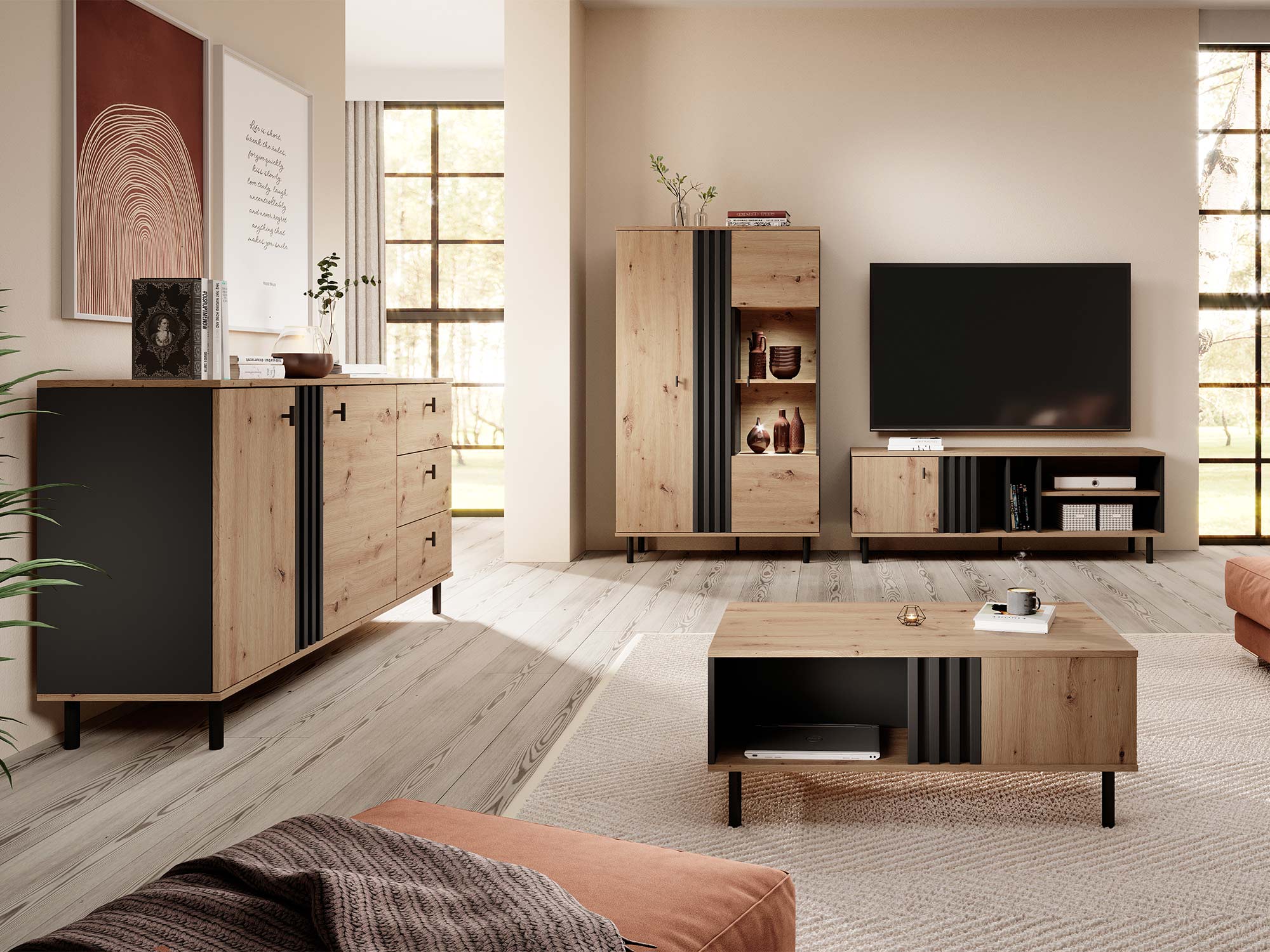 Aranżacja salonu z drewnianymi meblami Aranżacja salonu z drewnianymi meblami