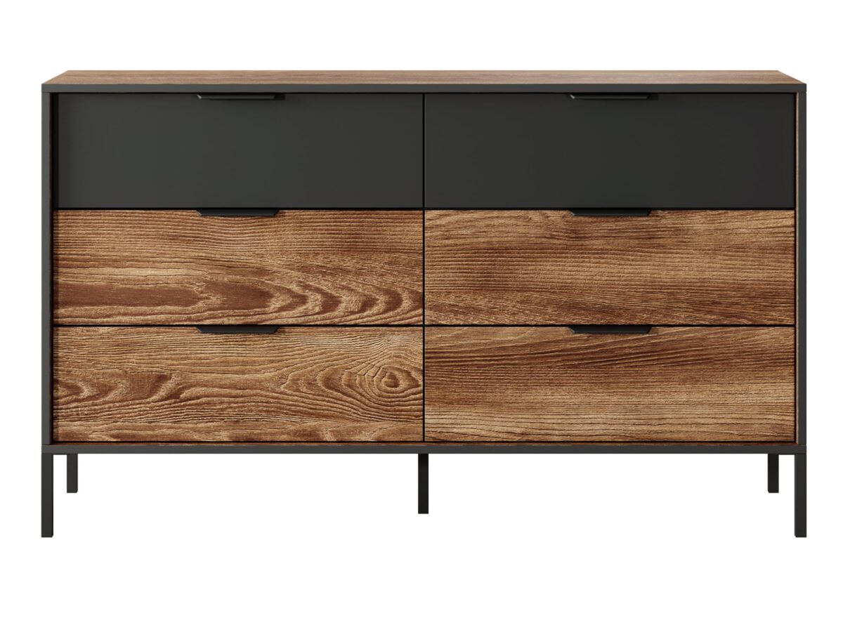 Industrielle Kommode mit Metallbeinen Anthrazit Kastanie CARLTON