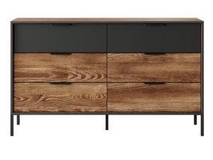 Miniaturka 1 - Drewniana komoda z czarnymi frontami i metalowymi nogami, styl industrialny