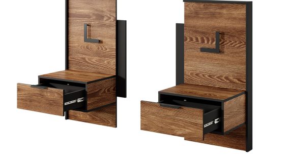 Miniaturka 20 - Drewniane szafki nocne z czarnymi metalowymi detalami do nowoczesnej sypialni