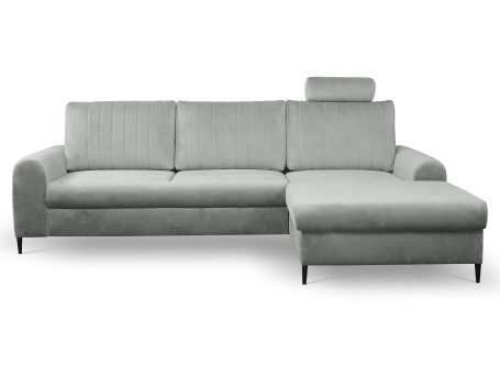 Szary narożnik welurowy z funkcją spania i metalowymi nóżkami