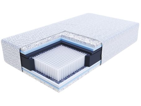 Biały materac z wkładem sprężynowym i pokrowcem z dzianiny