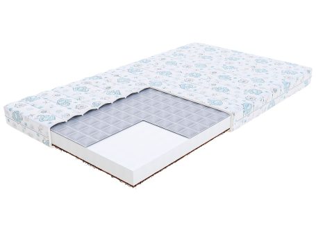 Materac z warstwą pianki i pokrowcem w niebieskie wzory