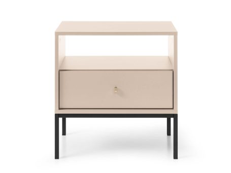 Beżowa szafka nocna z jedną szufladą i czarną ramą w stylu loft