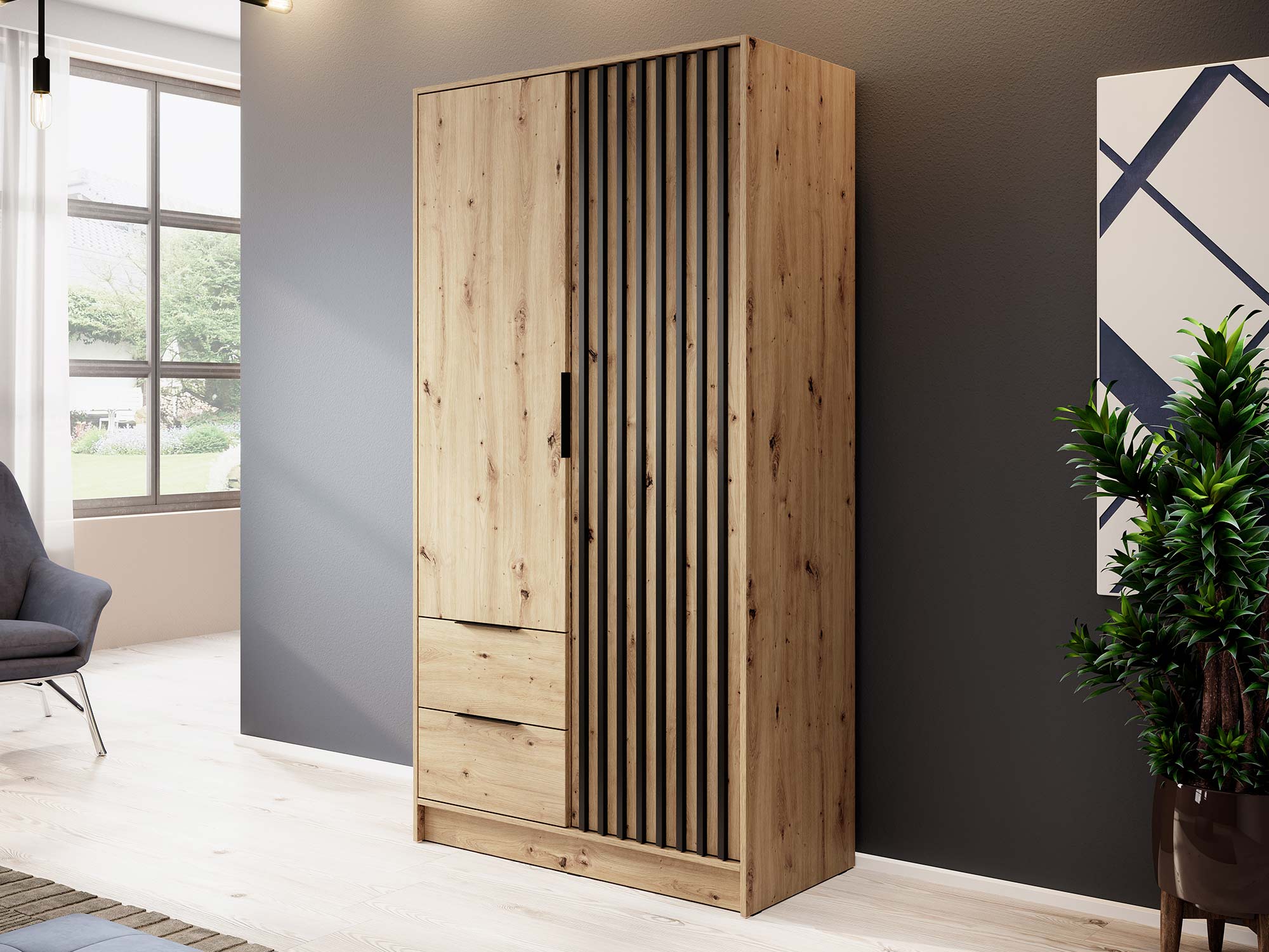 Nowoczesna szafa z czarnymi panelami