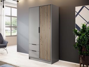 Miniaturka 9 - Nowoczesna szafa z drewnianymi listwami i szufladami, styl industrialny