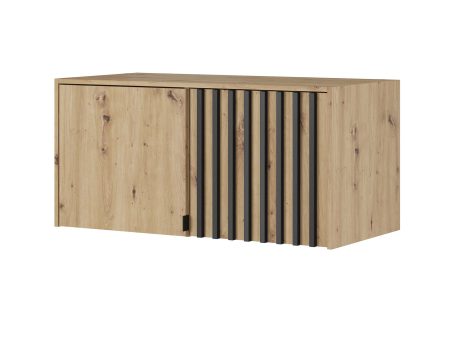 Nadstawka uzupełniająca do szafy w kolorze jasnego drewna i listwami panelowymi czarnymi