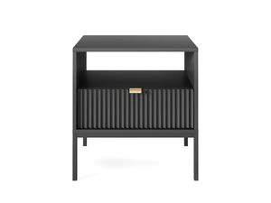 Miniatúra 16 - Moderná čierna nočná skrinka s reliefovaným frontom a čiernym stelážom