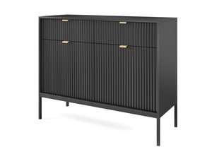 Miniatura 1 - Černá komoda glamour z ryflowanym čelem a zlatým úchyty