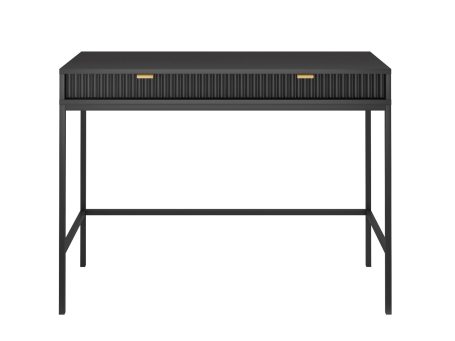 Ciemna toaletka loftowa z frezowanym wykończeniem i prostym stelażem