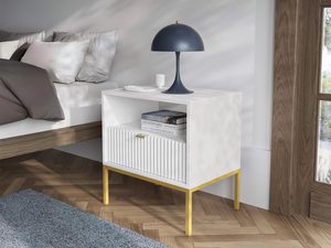 Miniatura 15 - Bílá skříňka nocna z ryflowanym čelem a zlatými nohami glamour