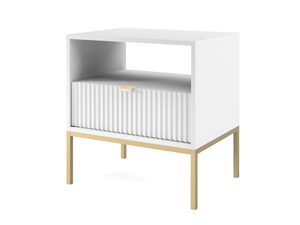 Miniatura 12 - Bílá skříňka nocna z frezowanym čelem a zlatými nohami ve stylu retro