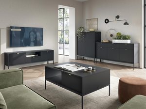 Miniatura 4 - Moderní obývací pokoj s černou TV skříňkou a frezowanym stolikiem
