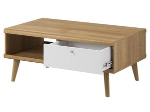 Miniatura 1 - Dubový konferenční stolek se zásuvkou a bílým čelem, skandinávský styl