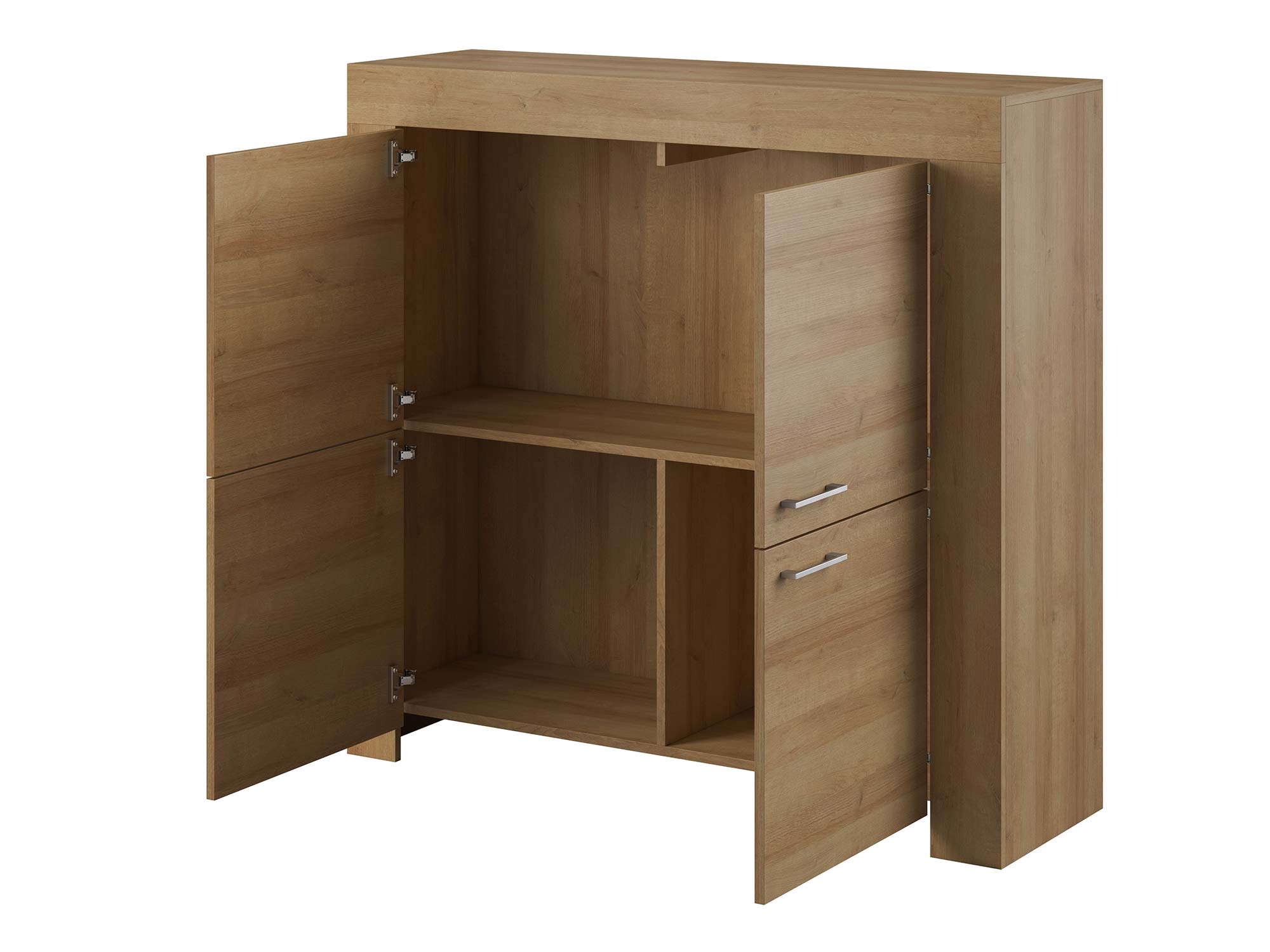 Zestaw RTV z szafką wiszącą i stojącymi witrynami, aranżacja nowoczesna