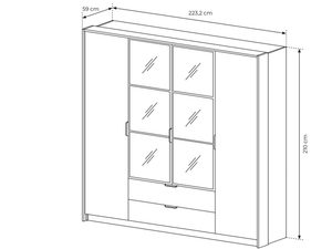 Miniatura 7 - Technický výkres skříně s dveřmi a lustrzanymi čely