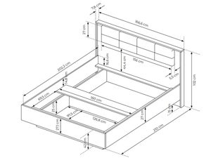 Miniaturka 6 - Rysunek techniczny łóżka z pojemnikiem na pościel, nowoczesny design