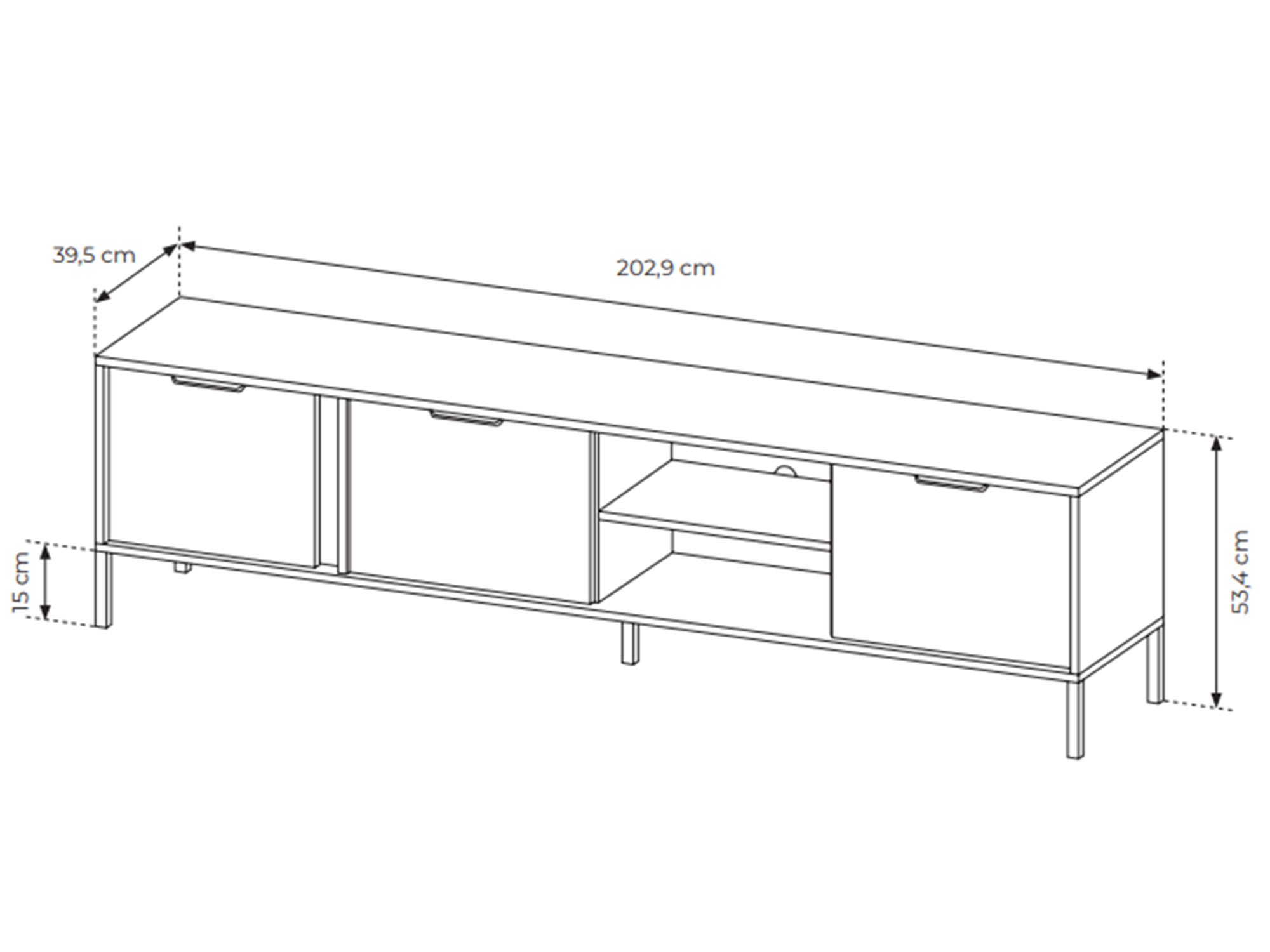 Rysunek techniczny szafki RTV z wymiarami Rysunek techniczny szafki RTV z wymiarami