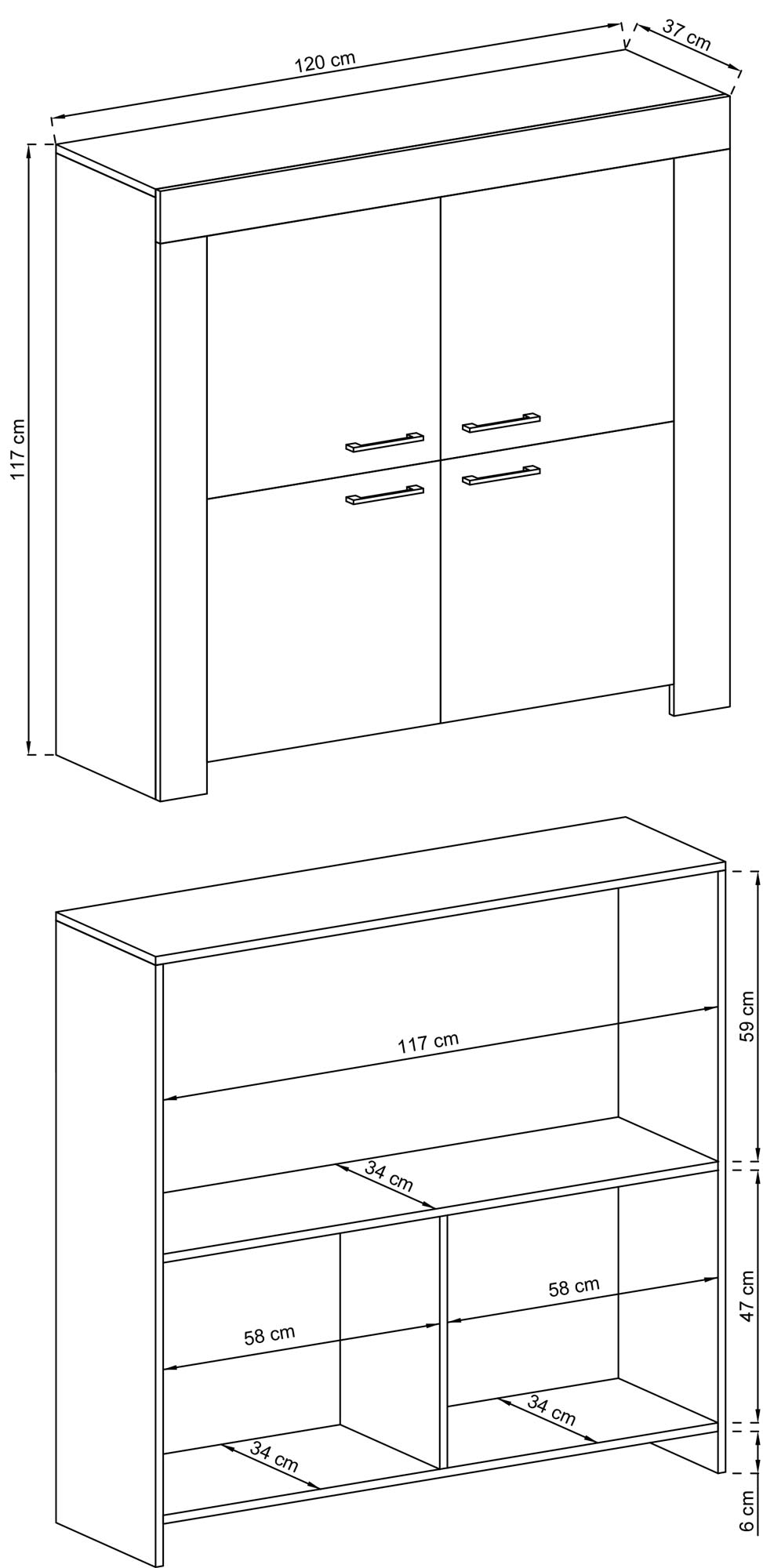Komoda z dębowej płyty z trzema szufladami i szafkami, styl rustykalny